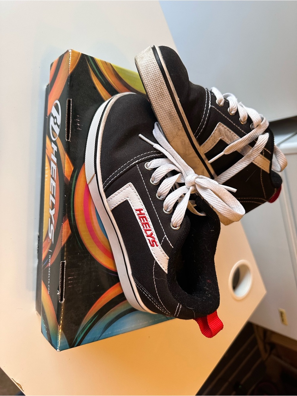 Heelys Kids Black & White Lace-Up Skate Sneakers with Red Heel Tab